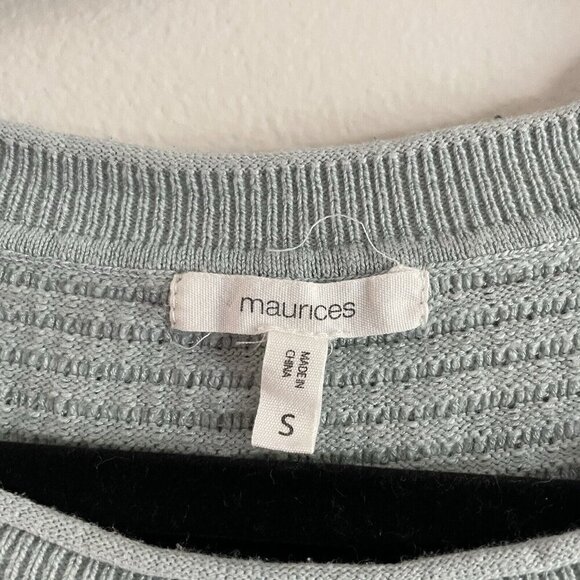 Maurices Women Sz S Green/Blue Striped Long Sleeve Waffle Knit Pullover Sweater - Picture 6 of 9